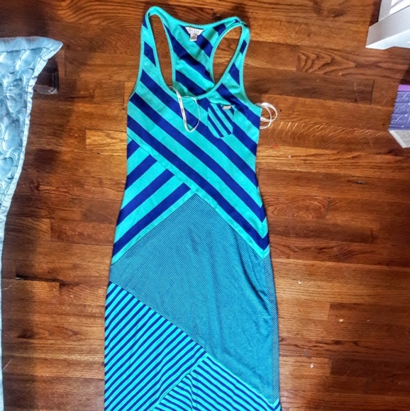 MAXI DRESS GUESS SIZE S/P STRIPES GREEN AND NAVY B - Picture 1 of 6